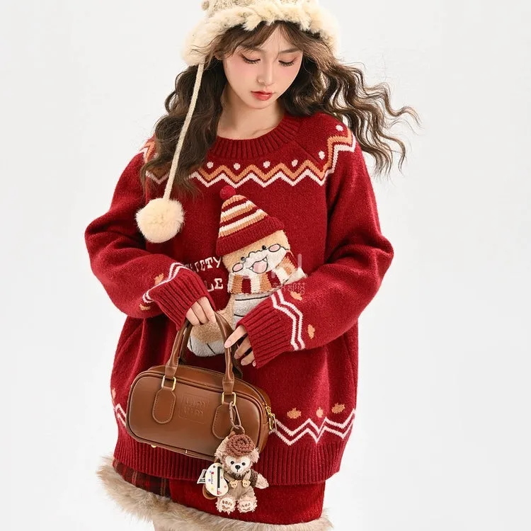 Sweet Cute Style Red Cartoon Little Snake Sweater
