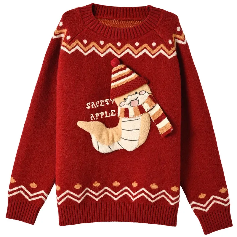 Sweet Cute Style Red Cartoon Little Snake Sweater