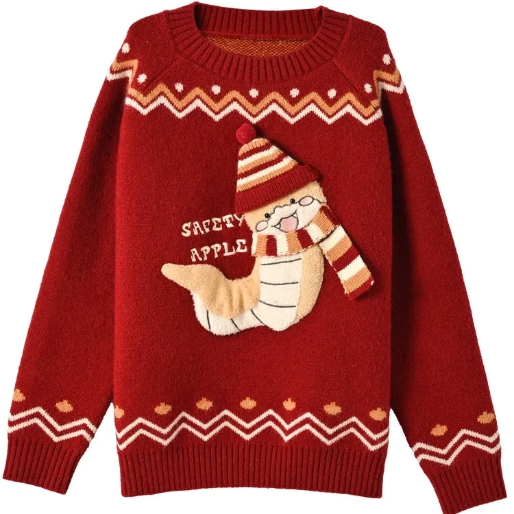 Sweet Cute Style Red Cartoon Little Snake Sweater