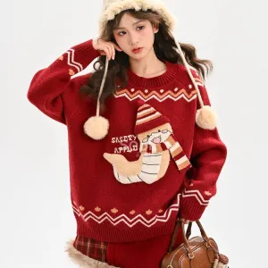 Sweet Cute Style Red Cartoon Little Snake Sweater