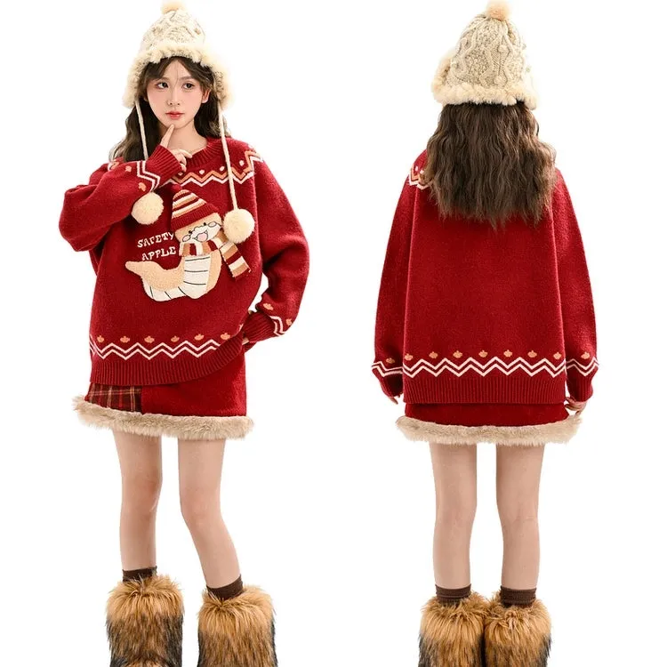 Sweet Cute Style Red Cartoon Little Snake Sweater