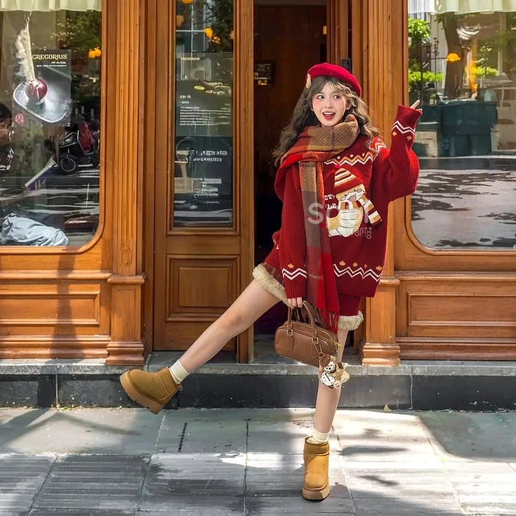 Sweet Cute Style Red Cartoon Little Snake Sweater