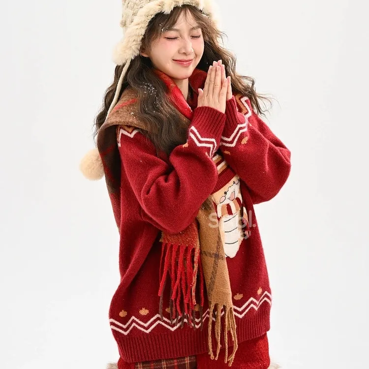 Sweet Cute Style Red Cartoon Little Snake Sweater