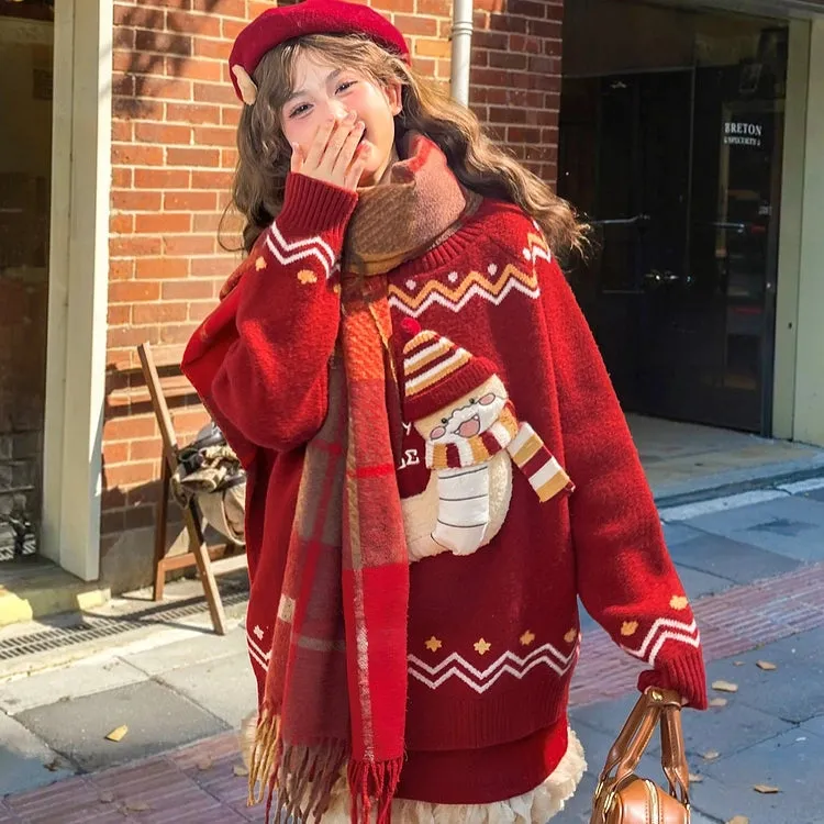 Sweet Cute Style Red Cartoon Little Snake Sweater