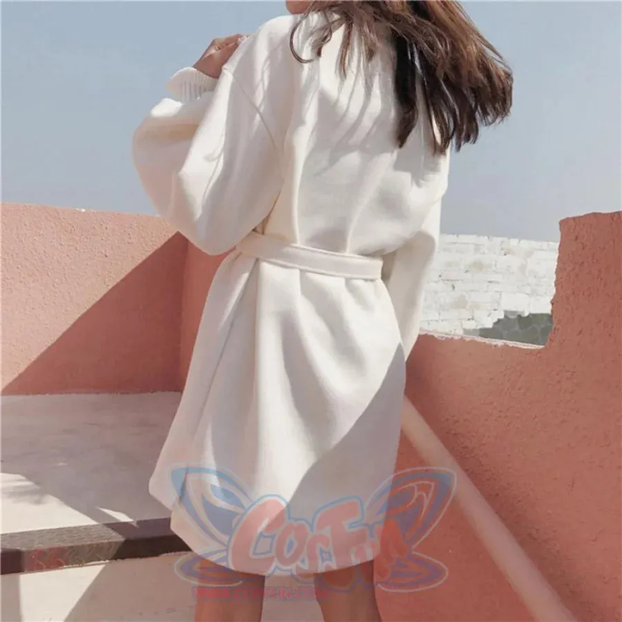 Sweet Frill Round Neck Crane Embroidery Tie Dress J40079