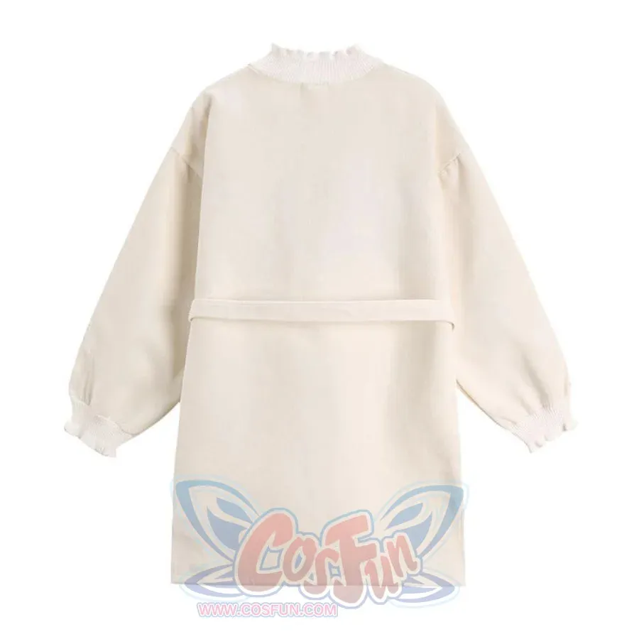 Sweet Frill Round Neck Crane Embroidery Tie Dress J40079