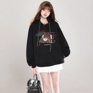 Sweet Girl Style Cartoon Bear Print Hooded Sweatshirt