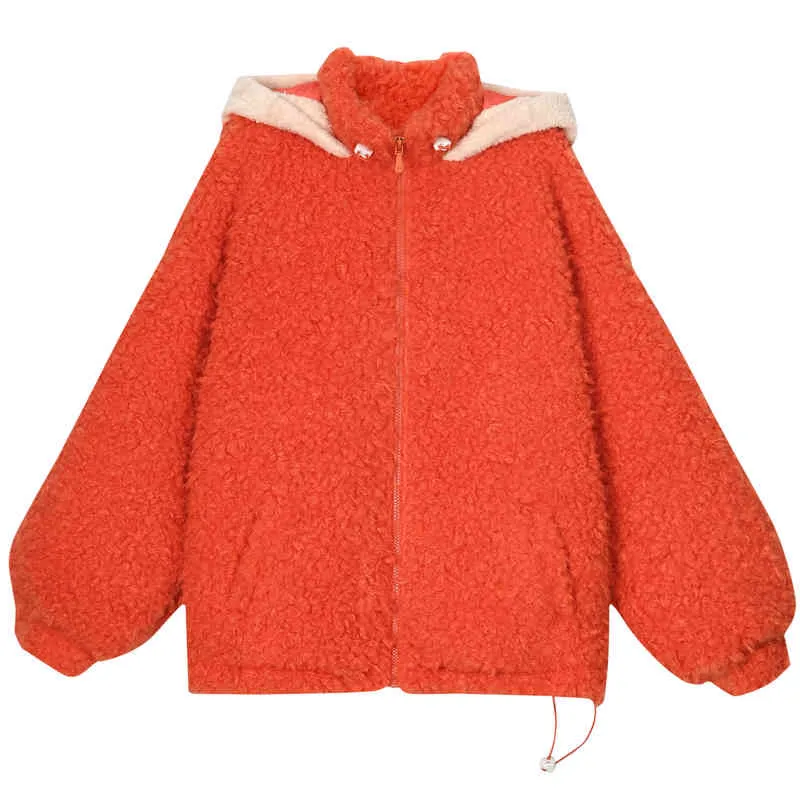 Sweet Orange Cartoon Fox Hooded Coat