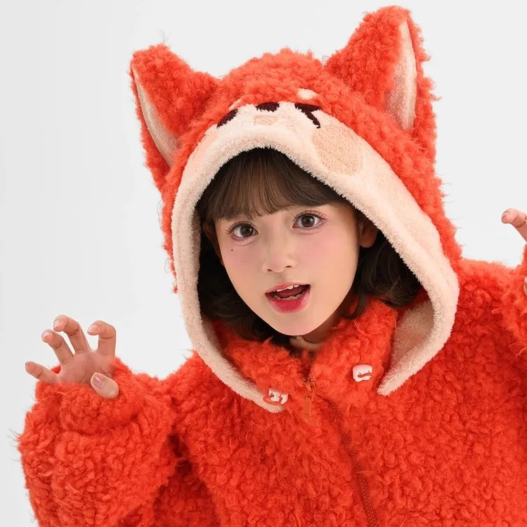Sweet Orange Cartoon Fox Hooded Coat