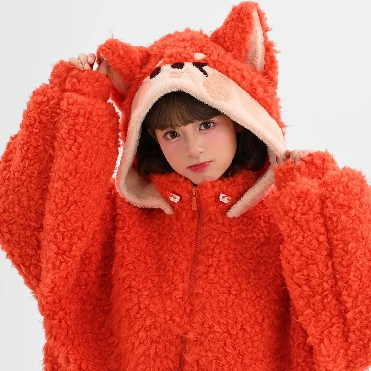Sweet Orange Cartoon Fox Hooded Coat
