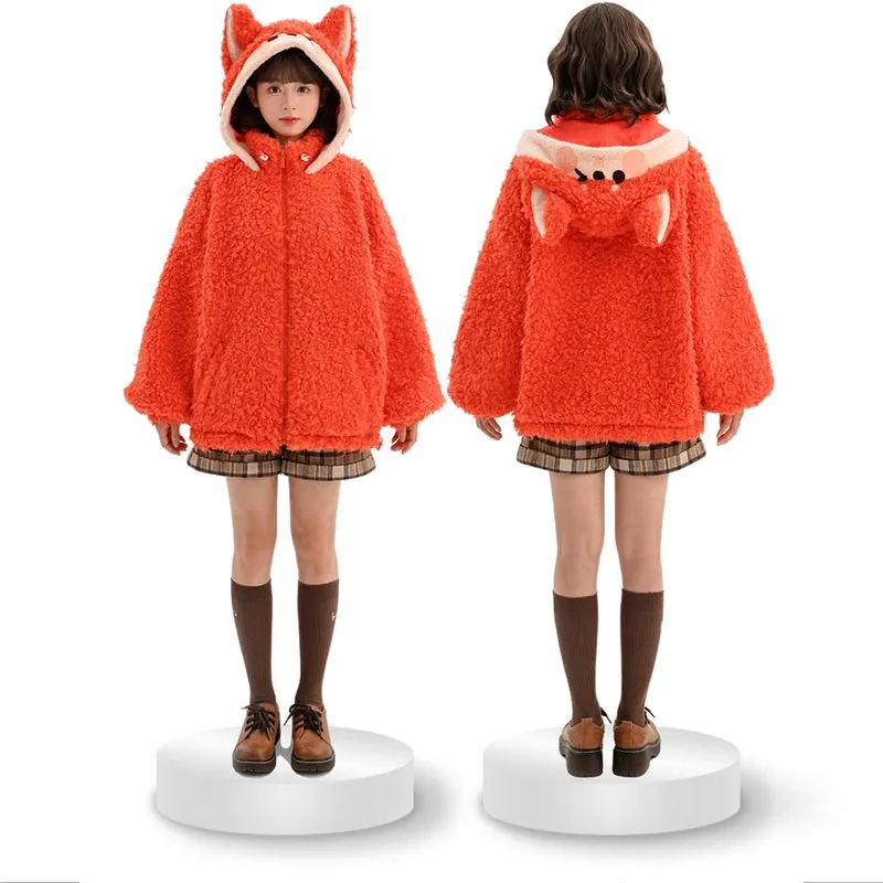Sweet Orange Cartoon Fox Hooded Coat
