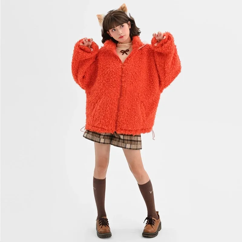 Sweet Orange Cartoon Fox Hooded Coat