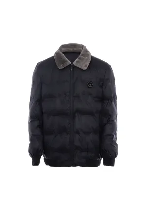 TALOON Men's Quilted Jacket With Faux Fur Collar