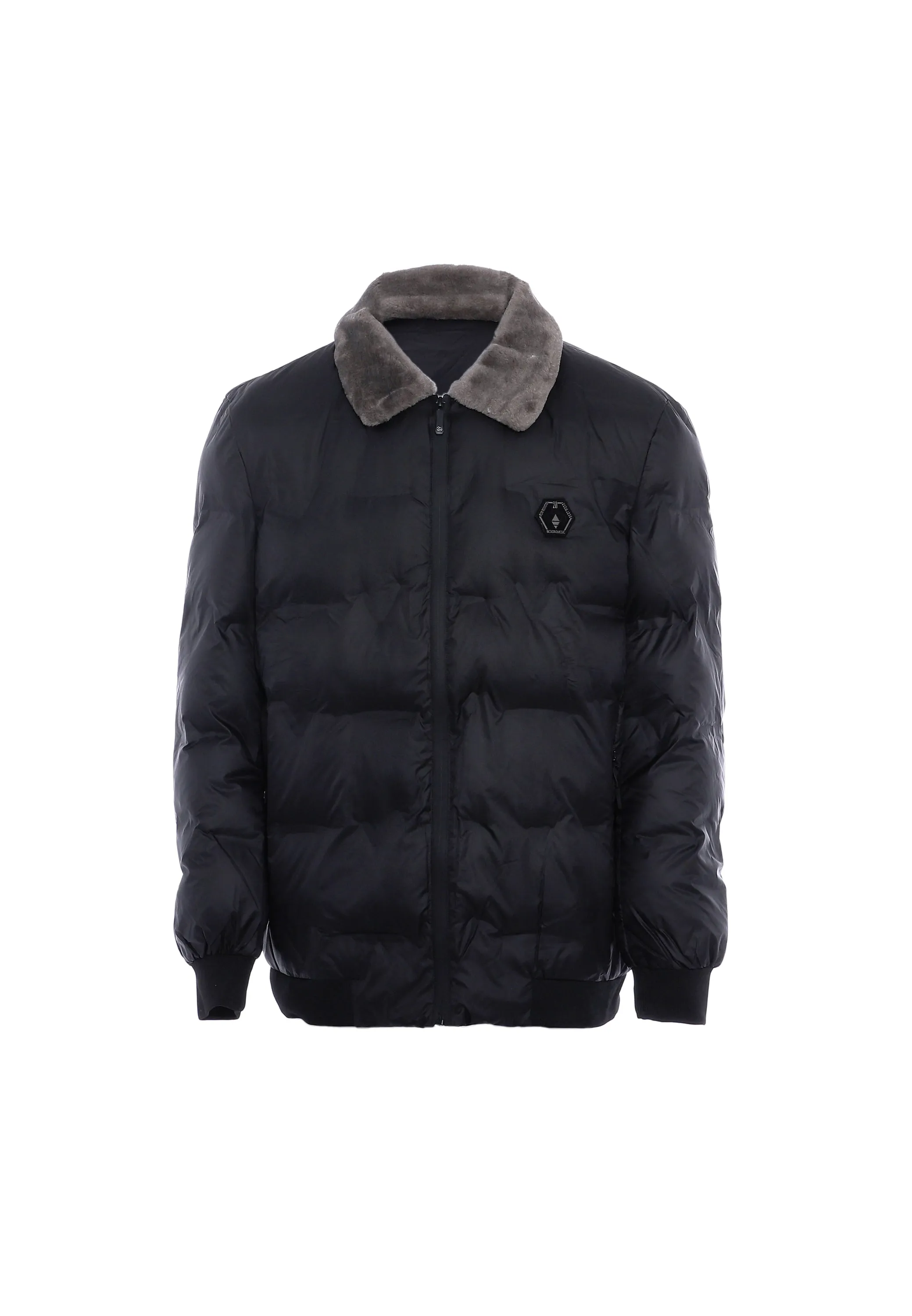 TALOON Men's Quilted Jacket With Faux Fur Collar
