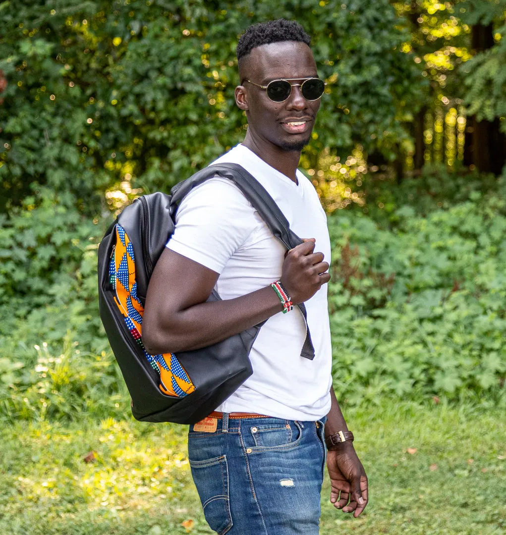 Taoo Backpack: Blue/Yellow Kente