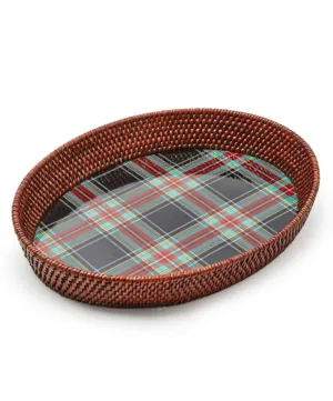 Tartan Large Black Rattan Serving Tray