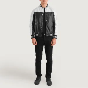 Terrance Black & White Leather Varsity Jacket - Leather Jackets