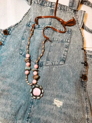 Turq   Pink Cluster Leather Necklace