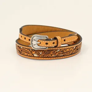 Twister Tan Floral Tooled Leather Hat Band with White Underlay