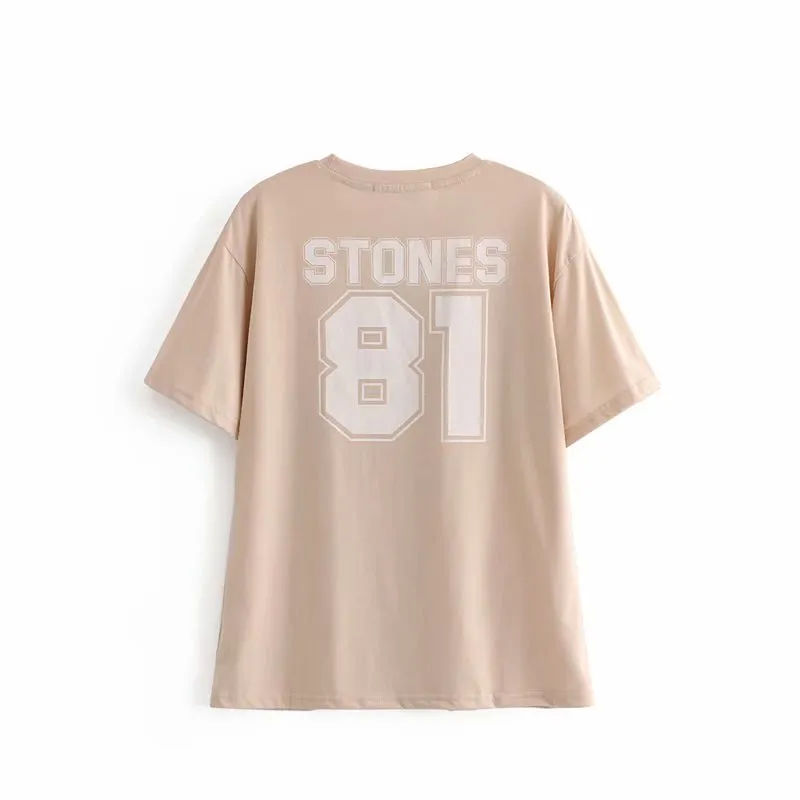Vintage Beige Rolling Stones Summer Tshirt Rock Cartoon O Neck Cotton T-Shirt Girls Streetwear Designer Style New Arrivals 2019