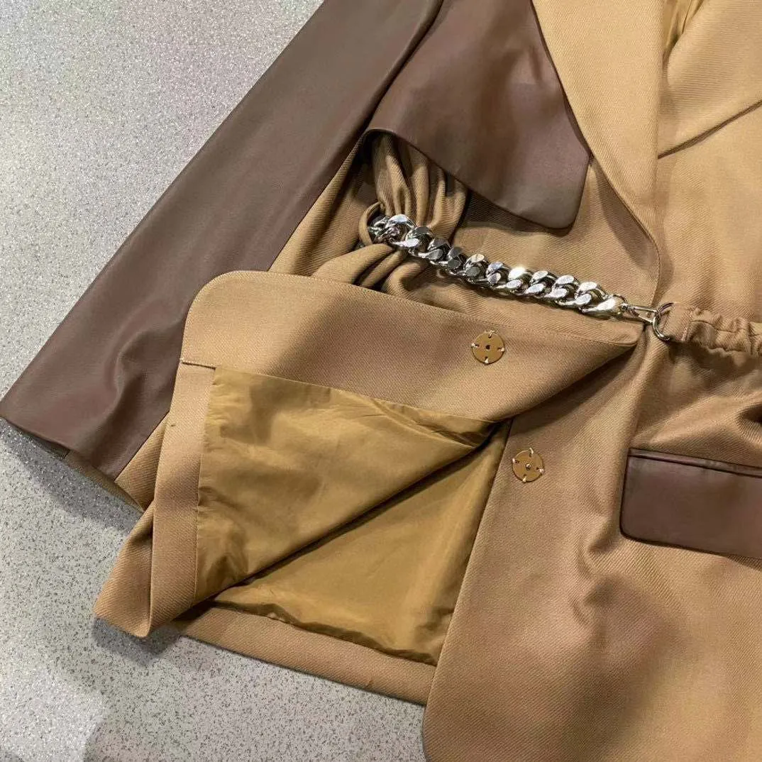 Vintage Leather Jacket Autumn Winter Women Patchwork Outwear