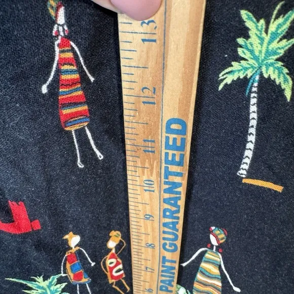 Vintage Linen Dress Size 14 Maxi Button Down Tropical People Cruise Tribal Trees