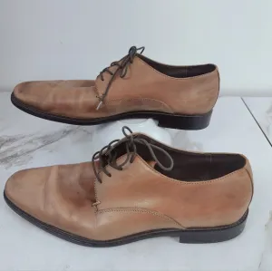 VTG Y2K Mivano Italia Cognac Brown Leather Plain Toe Oxford Dress Shoes, Sz 12