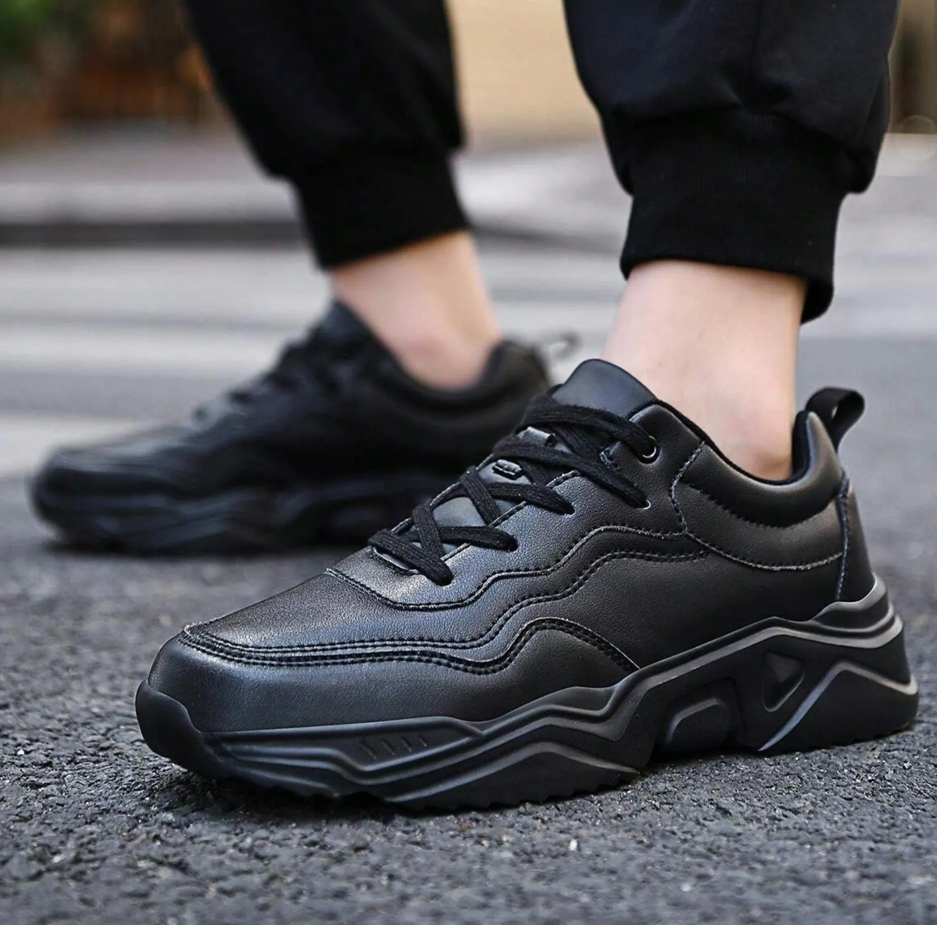 Waterproof Black Leather Shoes
