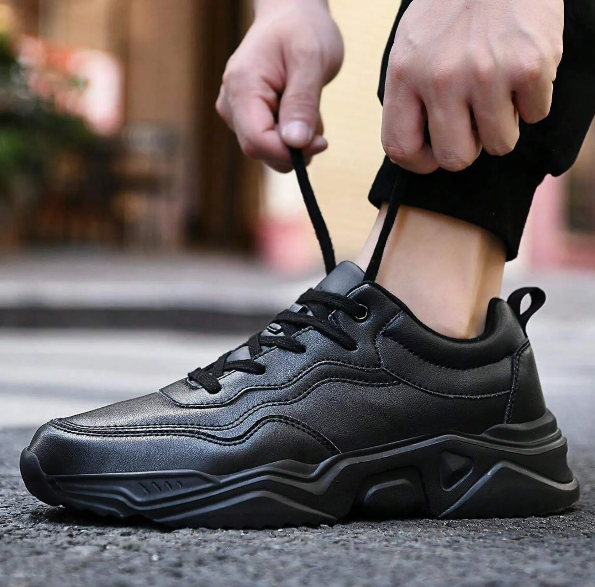 Waterproof Black Leather Shoes