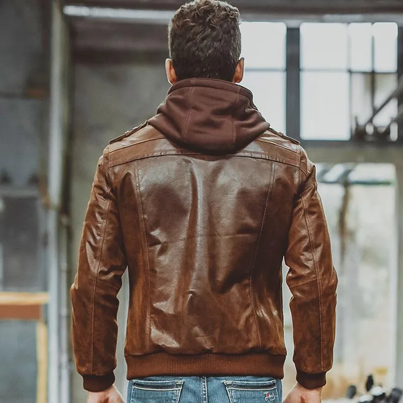West Louis™ Removable Hooded Genuine Leather