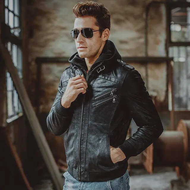 West Louis™ Removable Hooded Genuine Leather