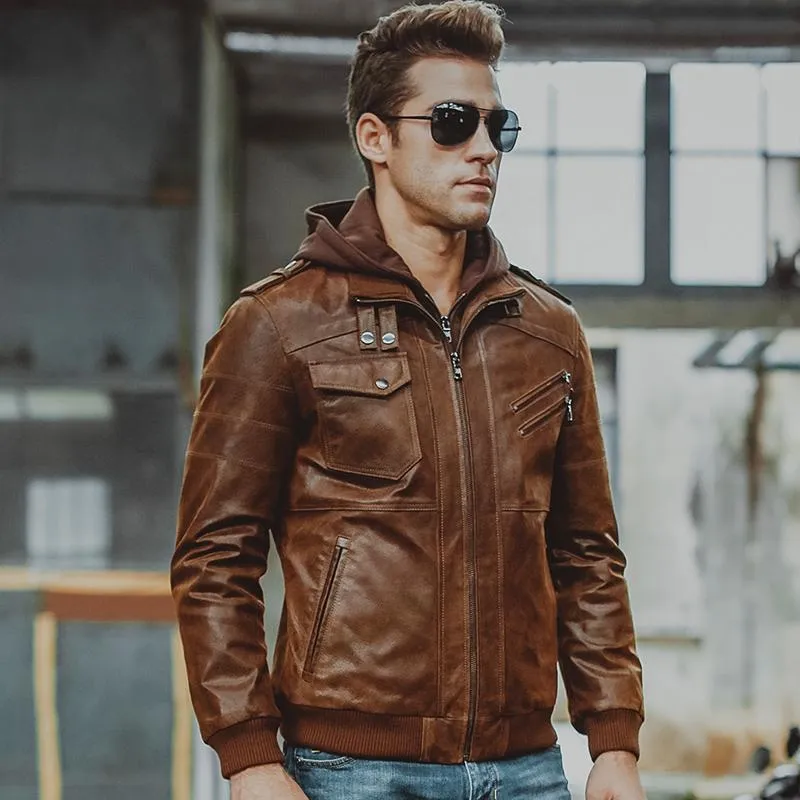 West Louis™ Removable Hooded Genuine Leather