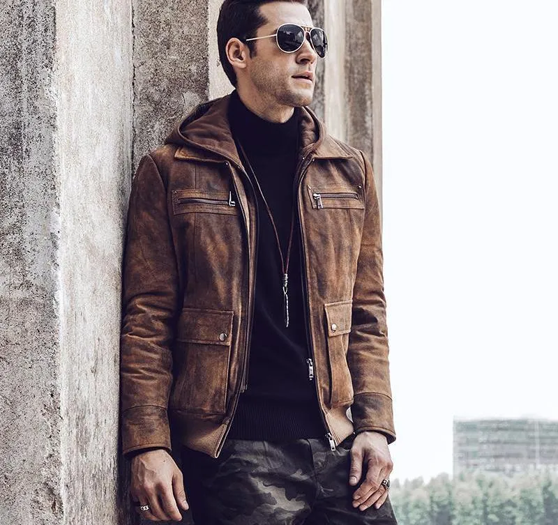 West Louis™ Retro Autumn Winter Genuine Leather Jacket