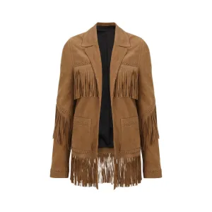 Western Fringe Brown Suede Leather Jacket for Men MWJ764