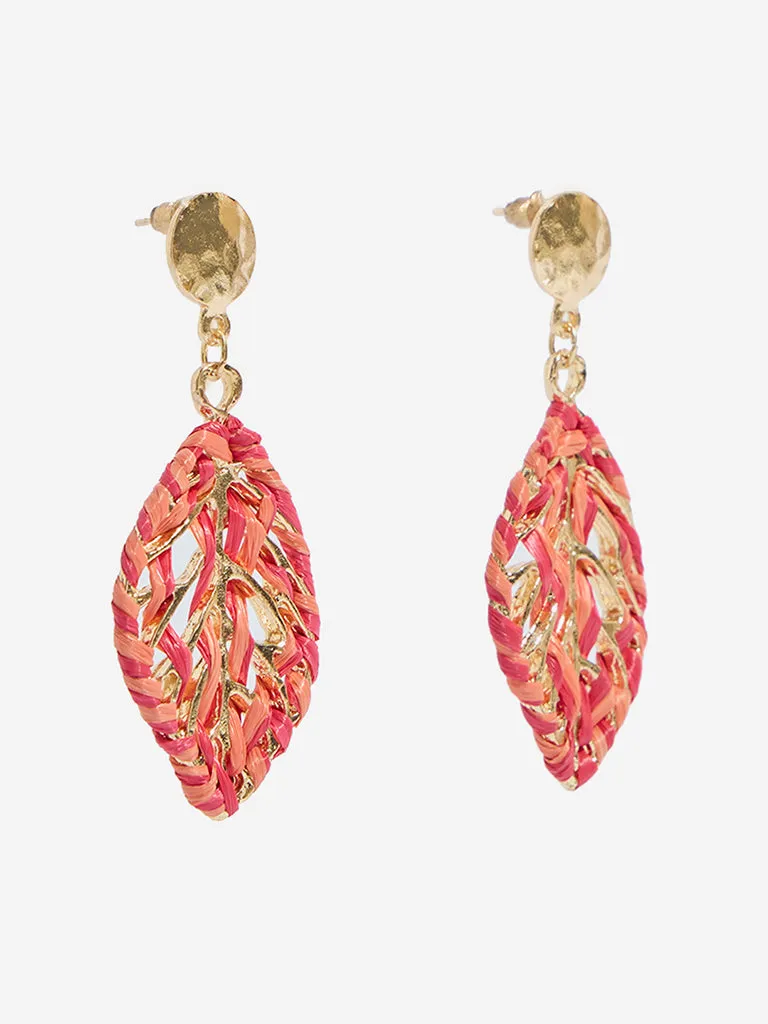 Westside Accessories Red Threadwork Leaf Earrings