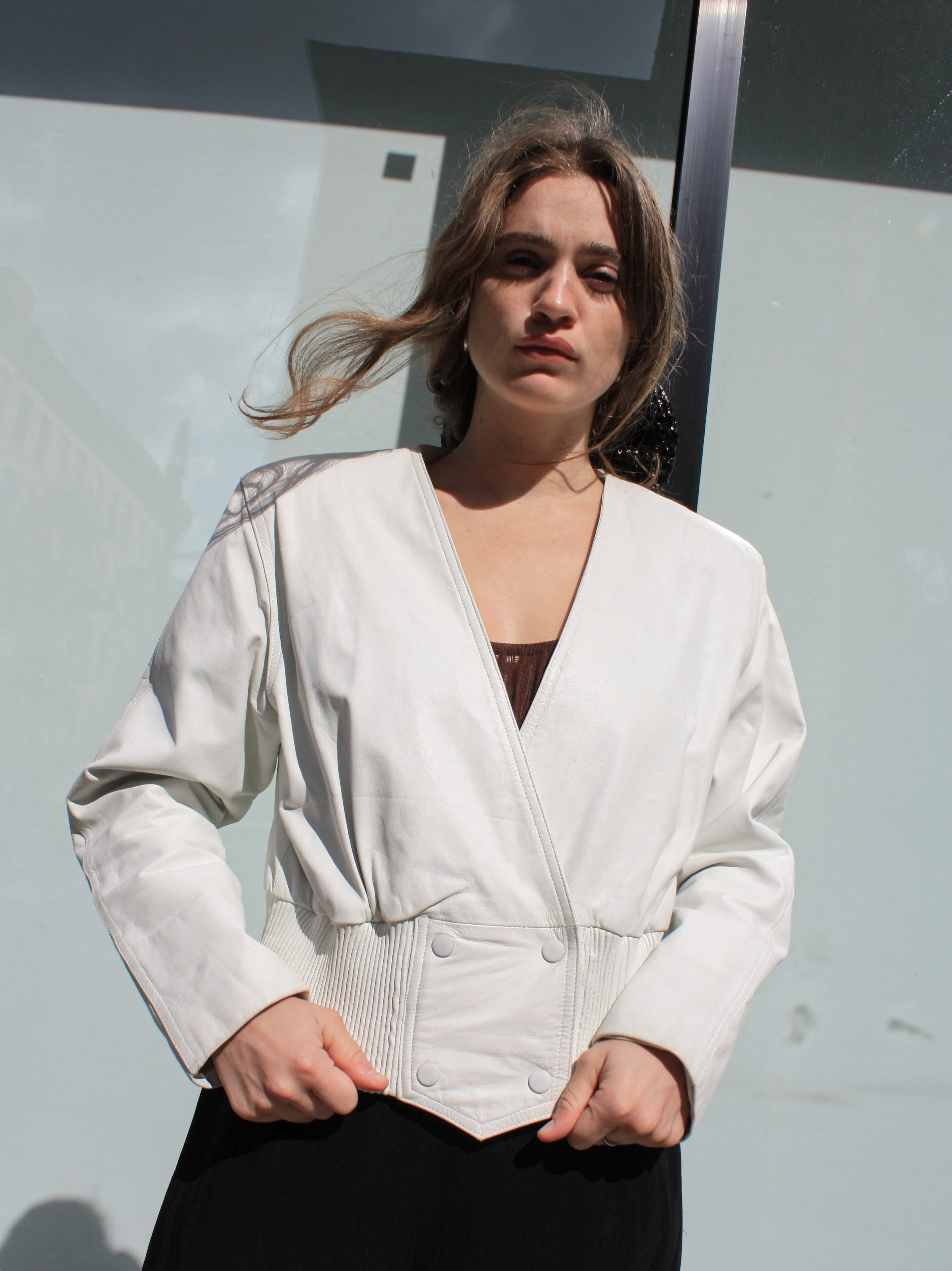White Leather Bomber
