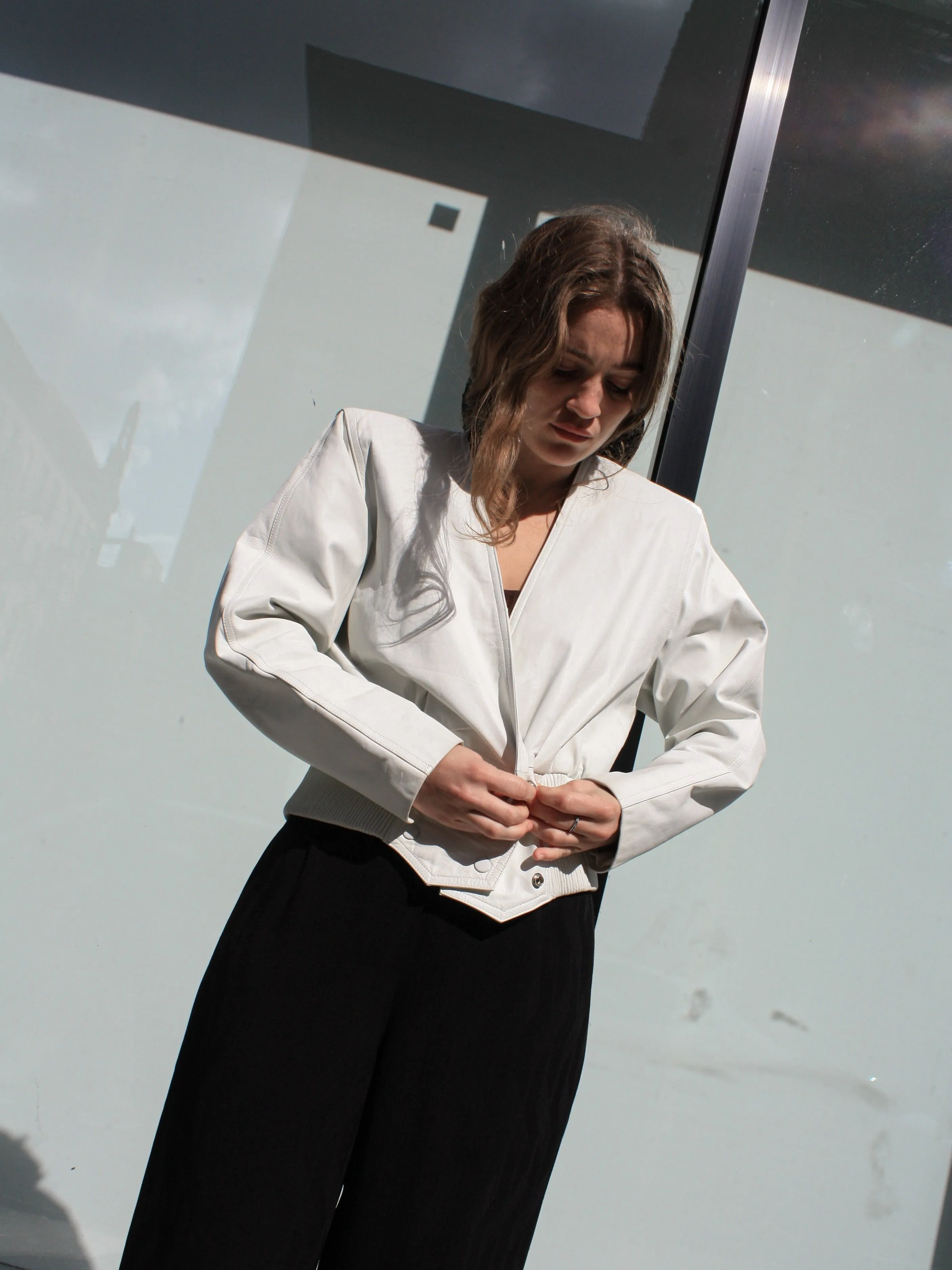 White Leather Bomber