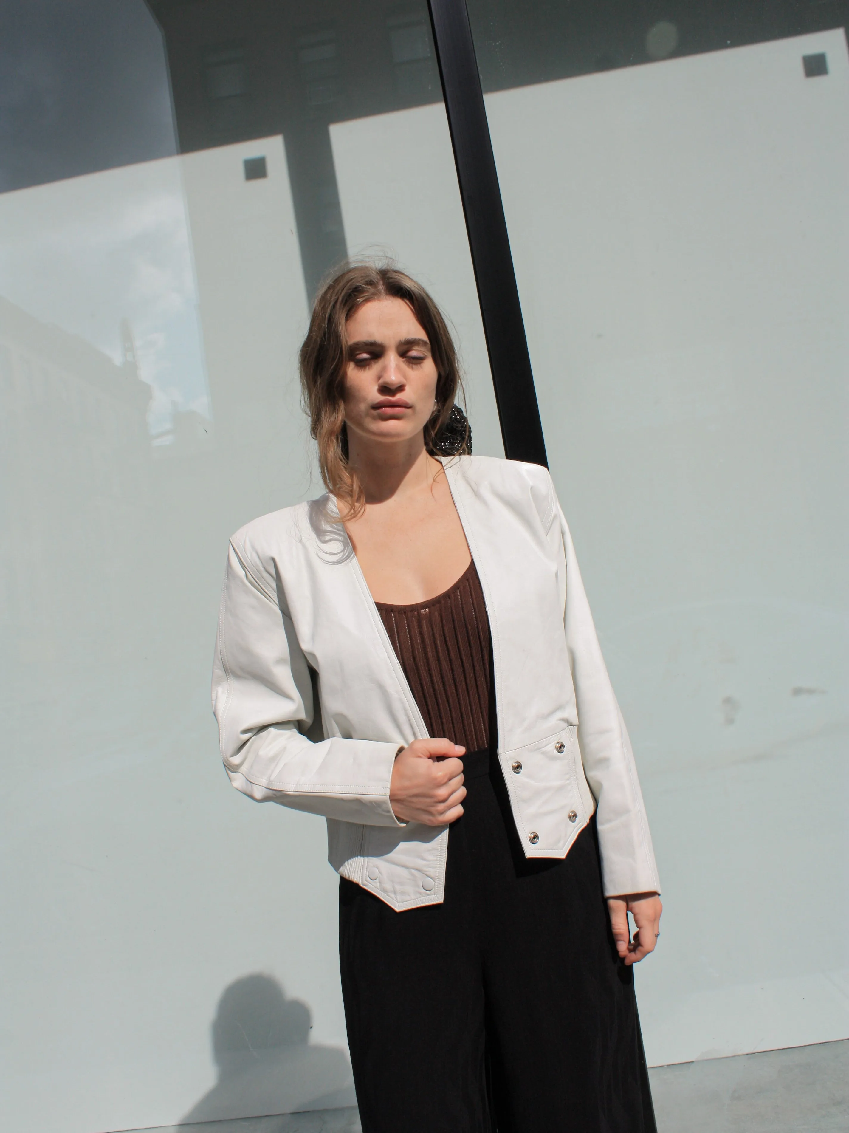 White Leather Bomber