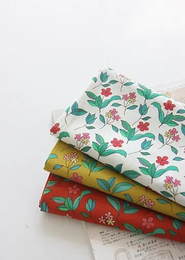 Wild Flowers Cotton Fabric, Floral Fabric, Orange, Digital Printing, Quality Korean Fabric - Fabric By the Yard /89818