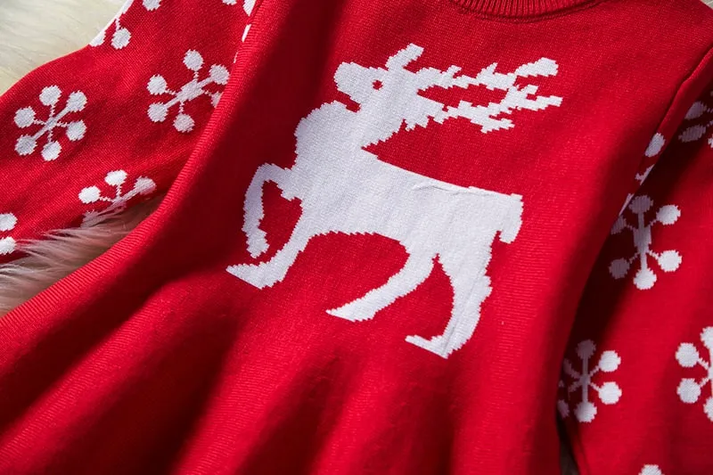 Winter Dress Girls Reindeer Snowflake Print