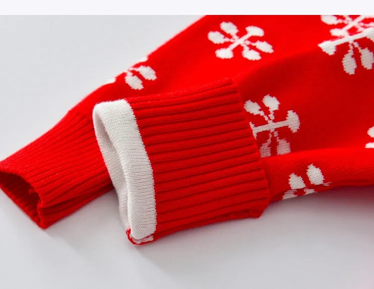 Winter Dress Girls Reindeer Snowflake Print