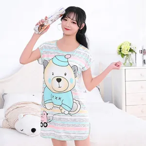 Women Print Cartoon Sleepwear Nightdress Strap Thin Female Underwear Nighty
