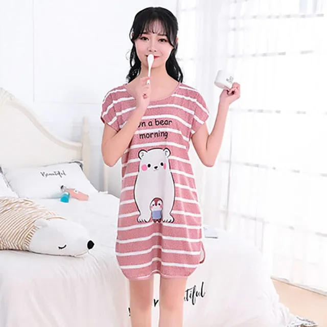 Women Print Cartoon Sleepwear Nightdress Strap Thin Female Underwear Nighty