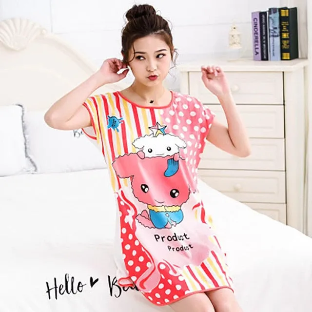 Women Print Cartoon Sleepwear Nightdress Strap Thin Female Underwear Nighty