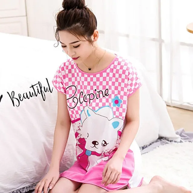 Women Print Cartoon Sleepwear Nightdress Strap Thin Female Underwear Nighty