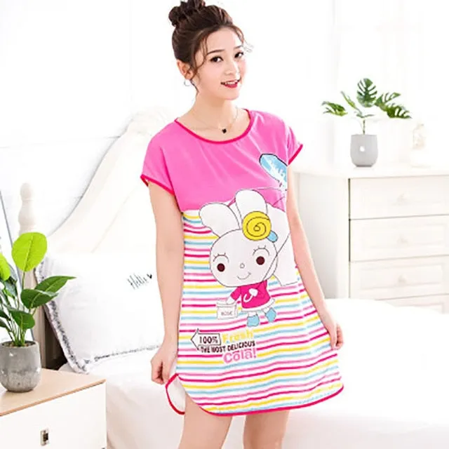 Women Print Cartoon Sleepwear Nightdress Strap Thin Female Underwear Nighty