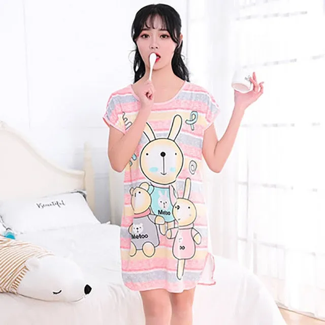 Women Print Cartoon Sleepwear Nightdress Strap Thin Female Underwear Nighty