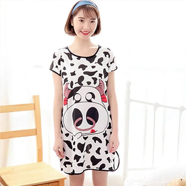 Women Print Cartoon Sleepwear Nightdress Strap Thin Female Underwear Nighty