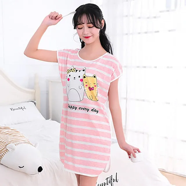 Women Print Cartoon Sleepwear Nightdress Strap Thin Female Underwear Nighty