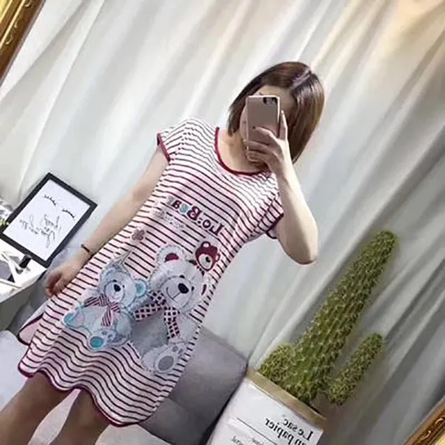 Women Print Cartoon Sleepwear Nightdress Strap Thin Female Underwear Nighty